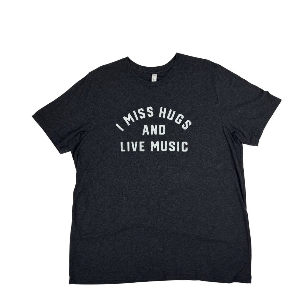 I Miss Hugs And Live Music Tee Mens Size 2XL Charcoal Gray Heathered Shirt - Picture 3 of 8